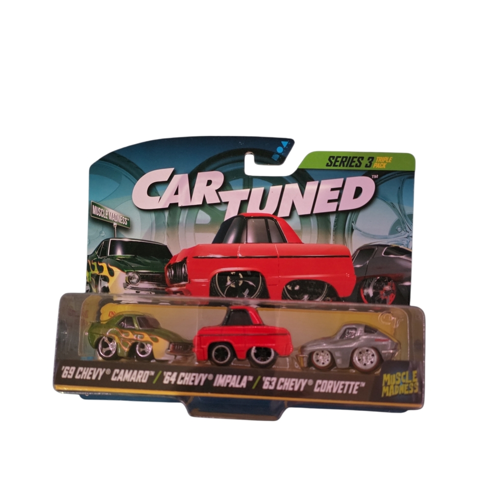 NEW 2025 CAR TUNED SERIES 3 MUSCLE MADNESS 3 PACK CAMARO, 1964 IMPALA & CORVETTE
